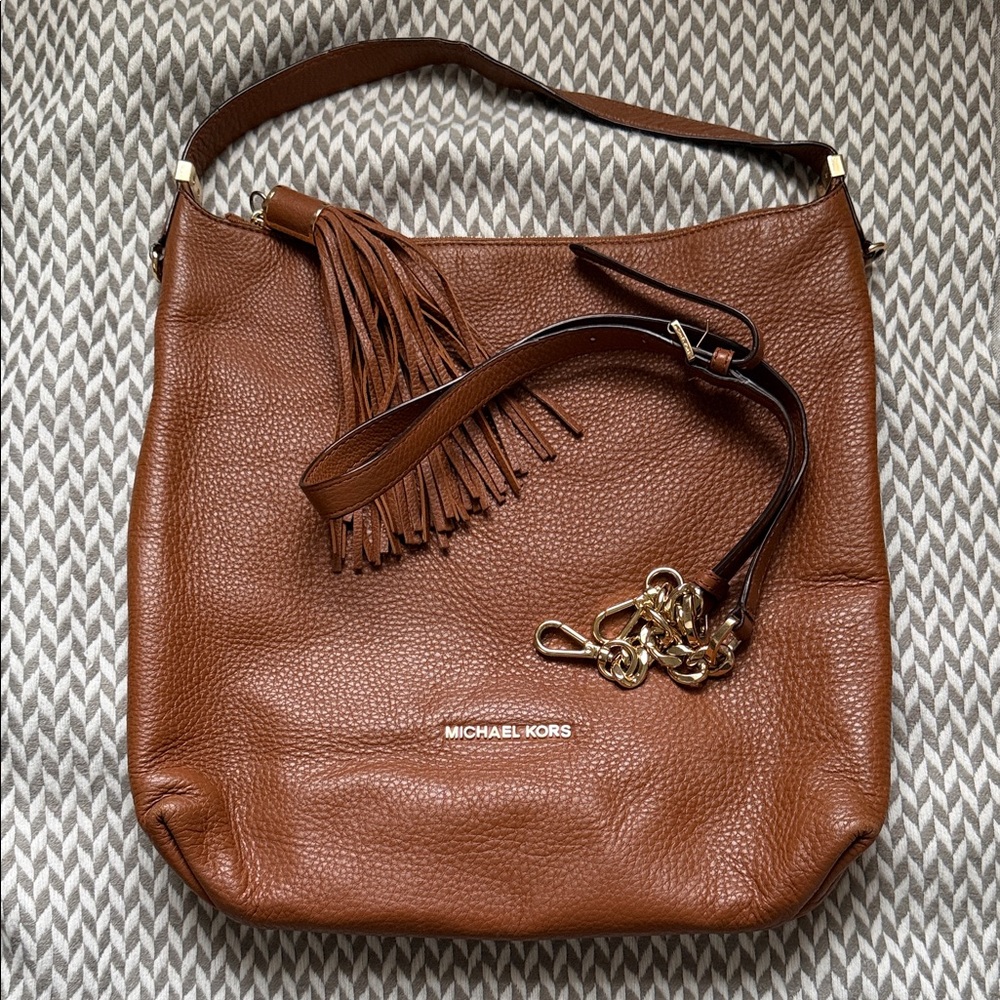 Michael Kors Brown Pebbled Leather Tassel Hobo Shoulder/Crossbody Bag
